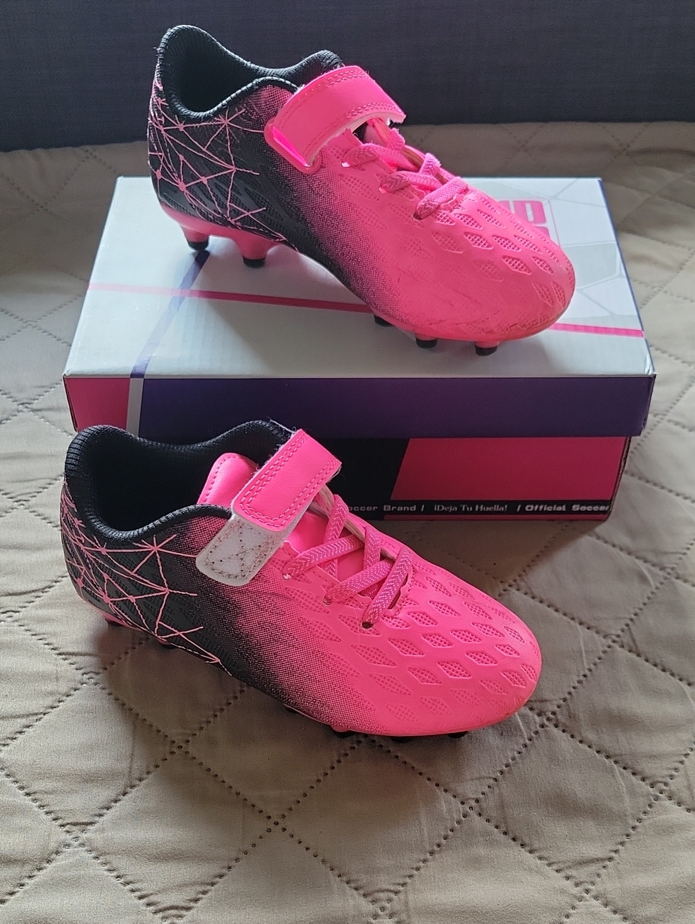 Kids Pink Soccer Cleats with Hook-and-Loop Strap